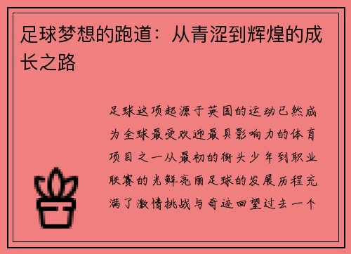 足球梦想的跑道：从青涩到辉煌的成长之路