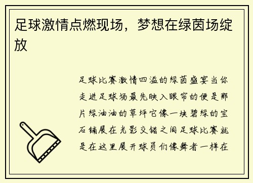 足球激情点燃现场，梦想在绿茵场绽放